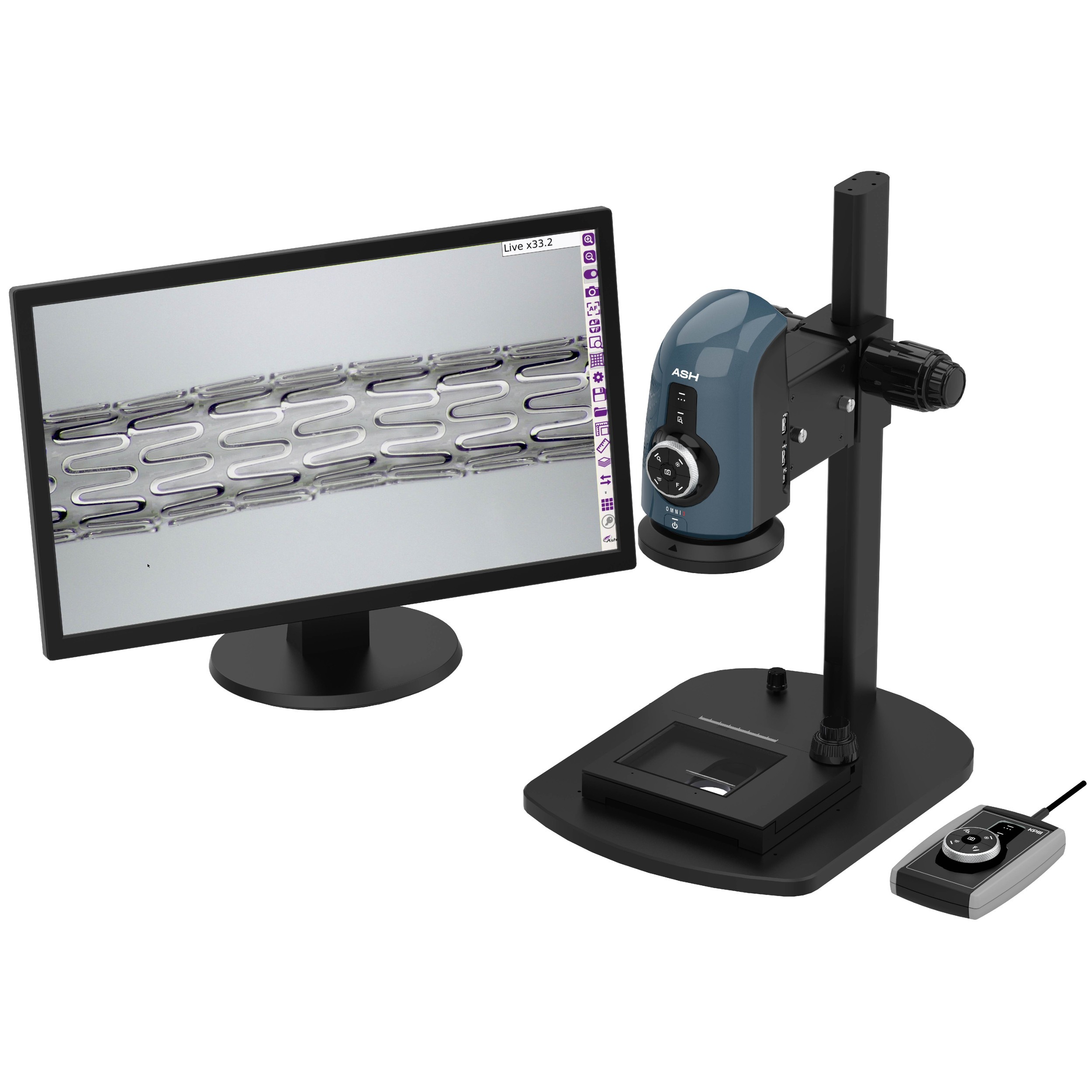 Omni 3 digital microscope on optional track stand