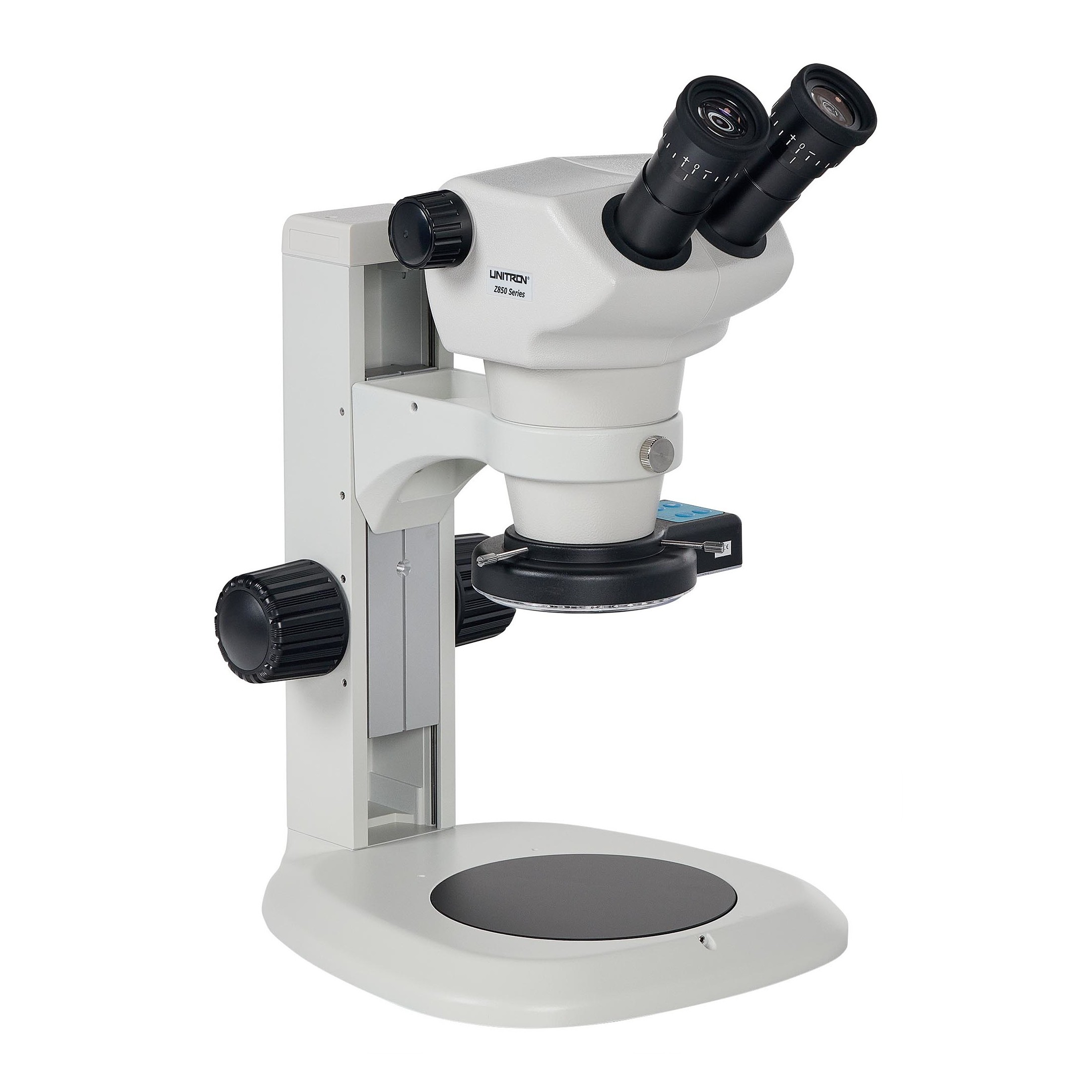 Z850 Zoom Stereo Microscope on Plain Focusing Teardrop Stand, Quadrant LED Ring LIght