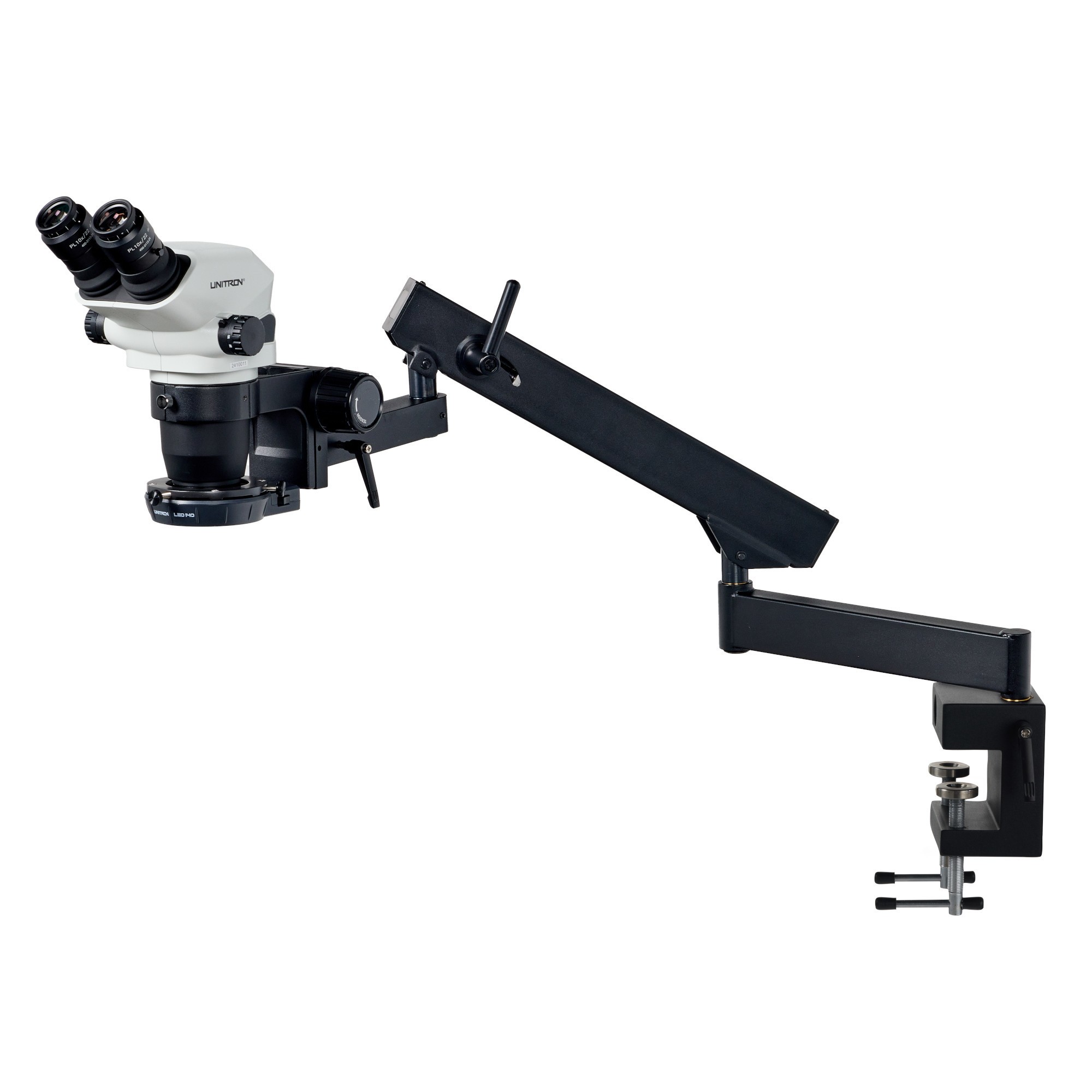 Z645 Zoom Stereo Microscope, Binocular, Articulating Arm Stand, 0.5x Aux Objective, LED140 Ring Light