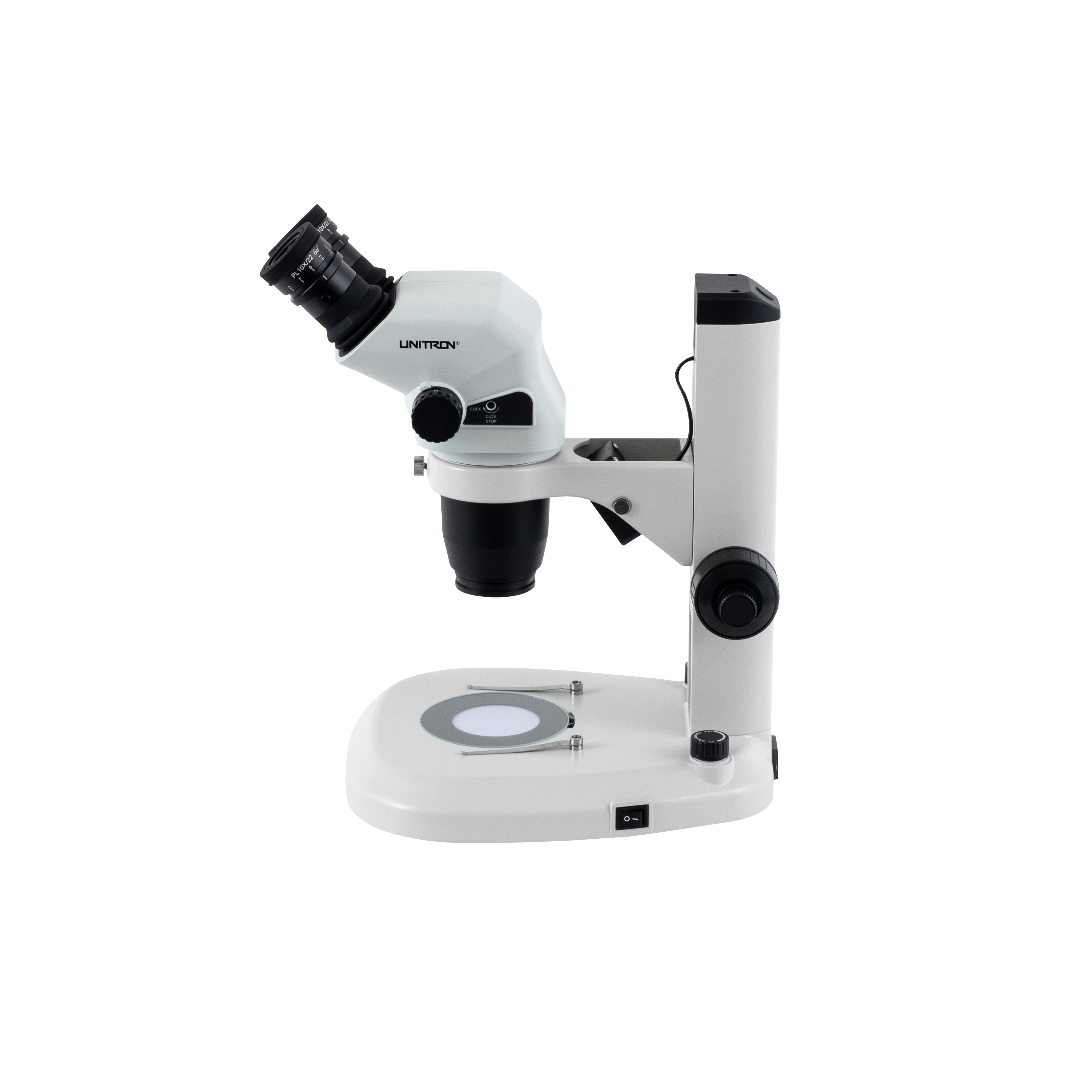 side view of Z645 binocular stereo microscope on coaxial coarse-fine LED stand, great for industrial inspection