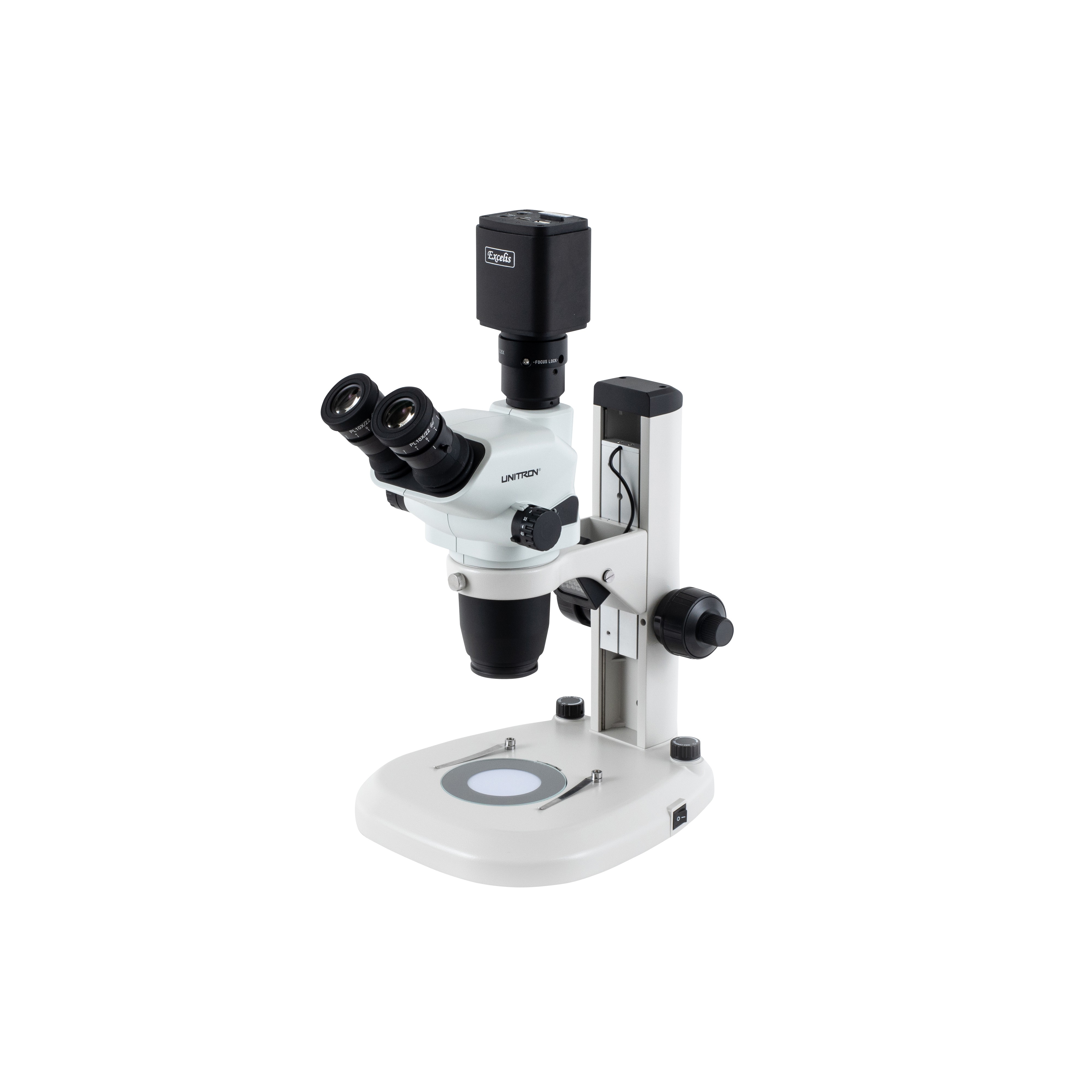 Z645 trinocular stereo microscope with Excelis HD camera, on coaxial coarse-fine LED stand, great for industrial inspection