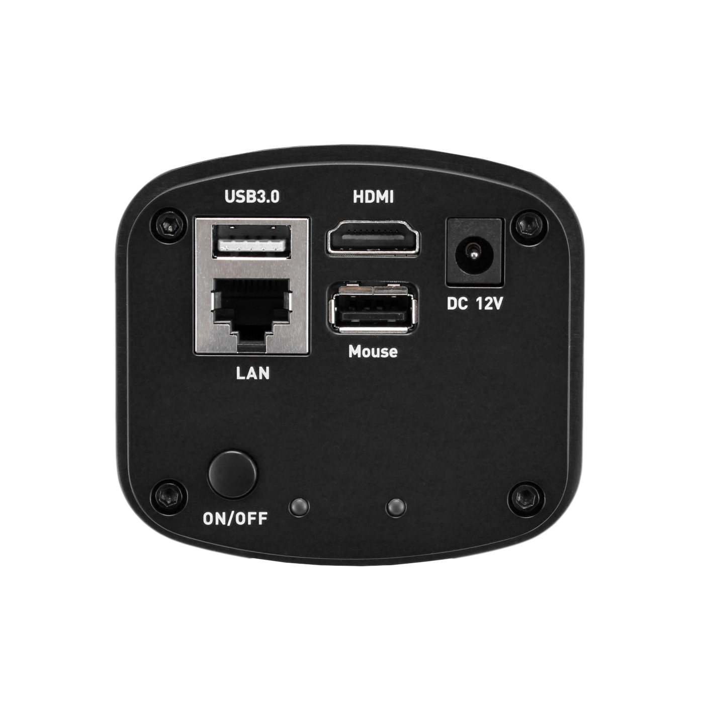 Excelis 4K camera, showing connection ports for HDMI, Ethernet, USB 3.0 and USB 2.0